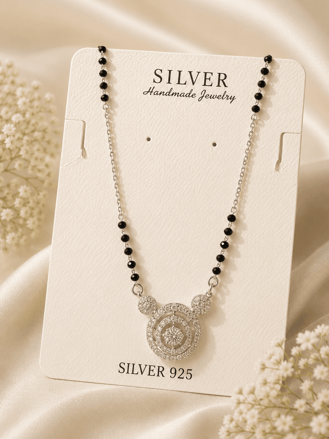 925 Sterling Silver Designer Mangalsutra with Circular Pendant