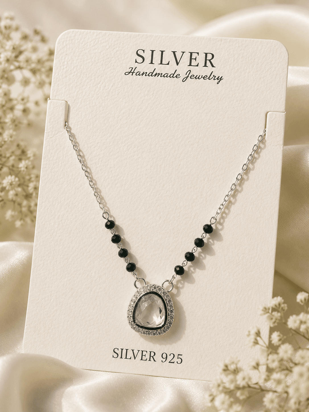 92.5 Sterling Silver Classic Black Bead Mangalsutra