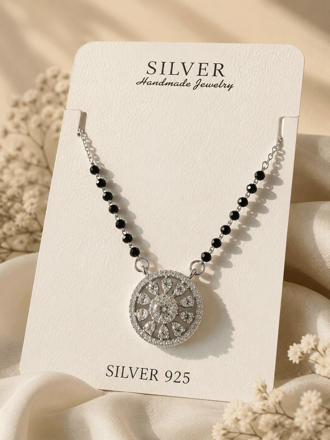 92.5 Sterling Silver Floral CZ Mangalsutra