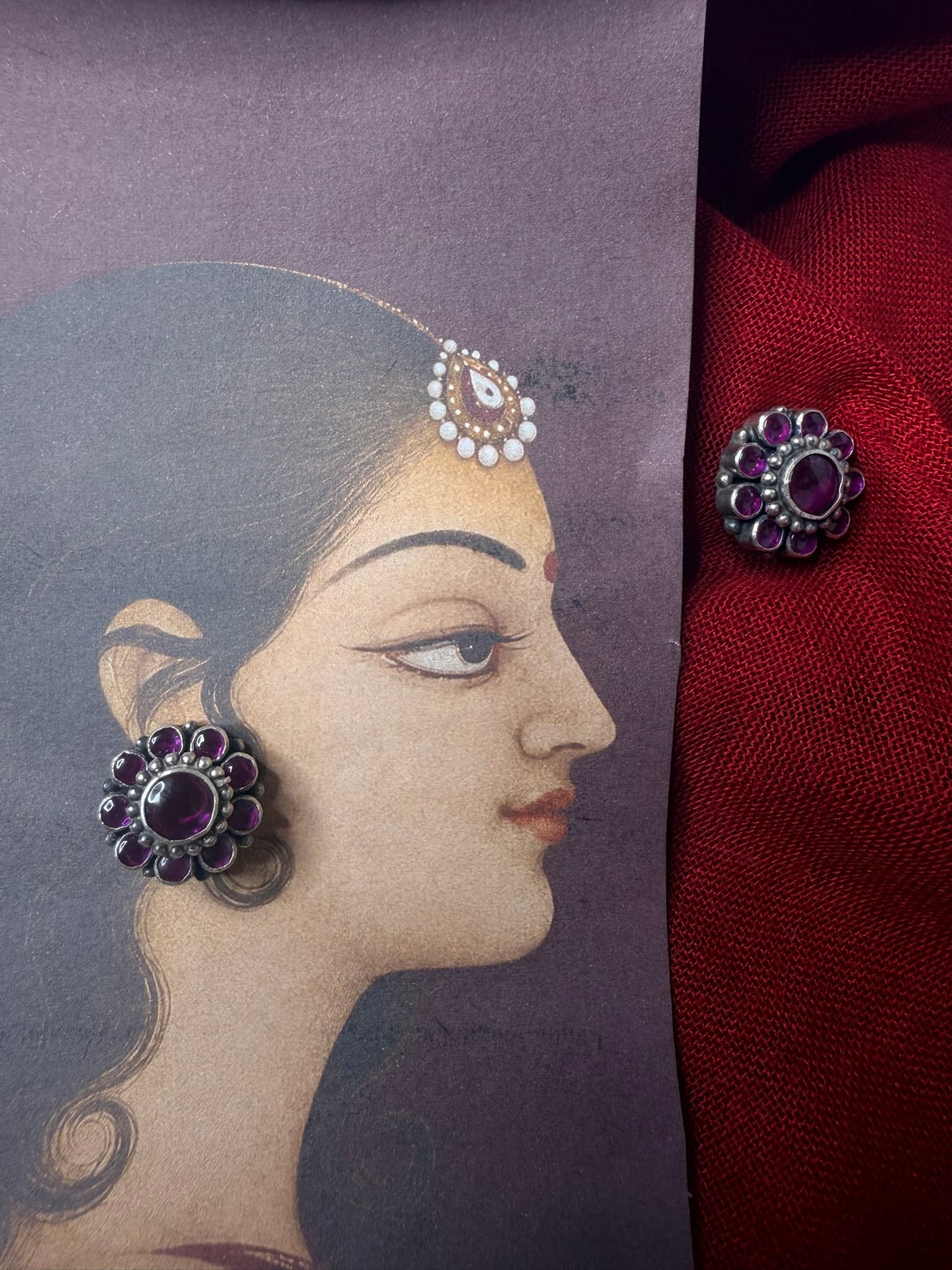 92.5 Sterling Silver Pink Stone Stud Earrings 2