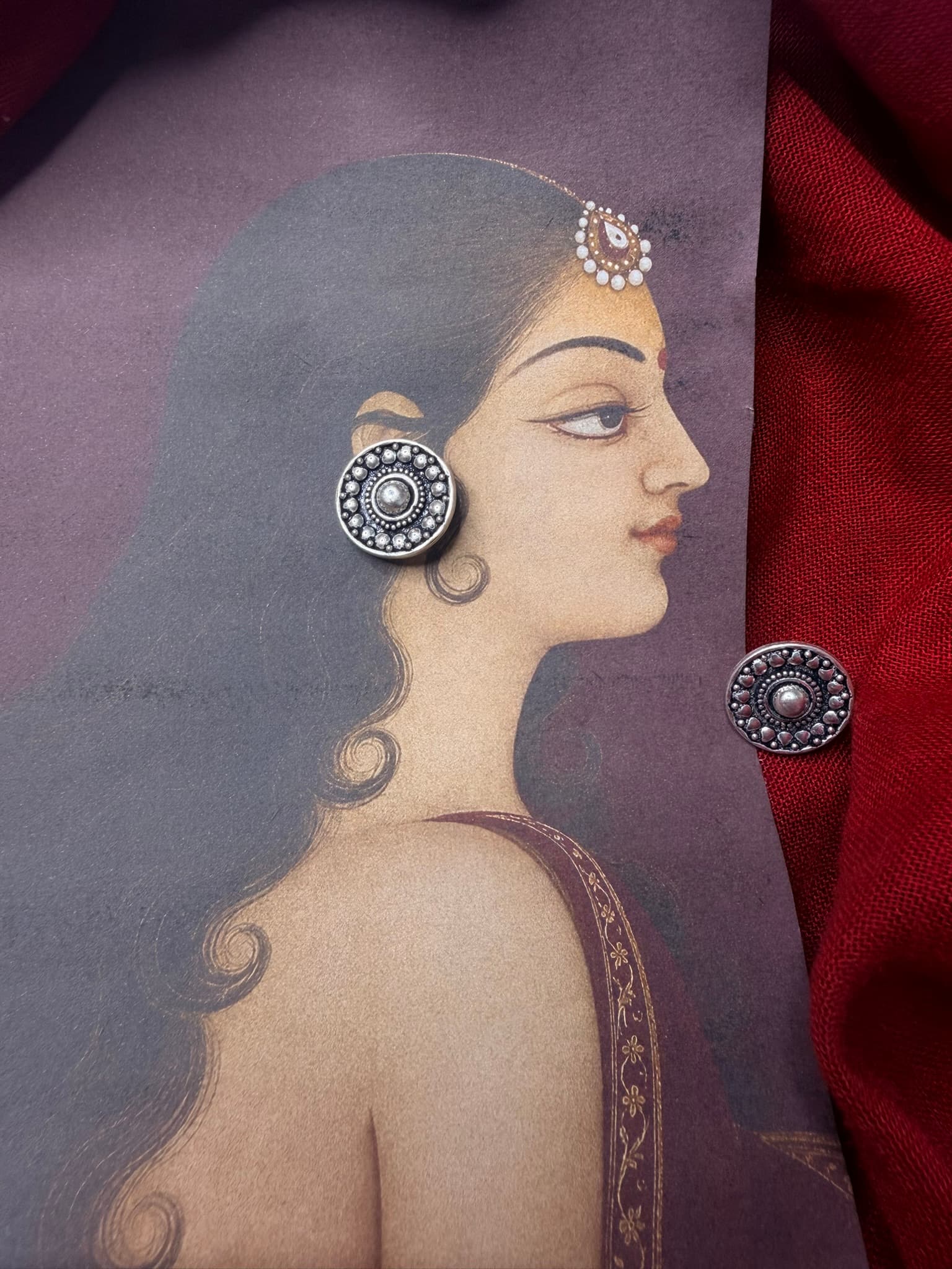 92.5 Sterling Silver Oxidised Disc Stud Earrings