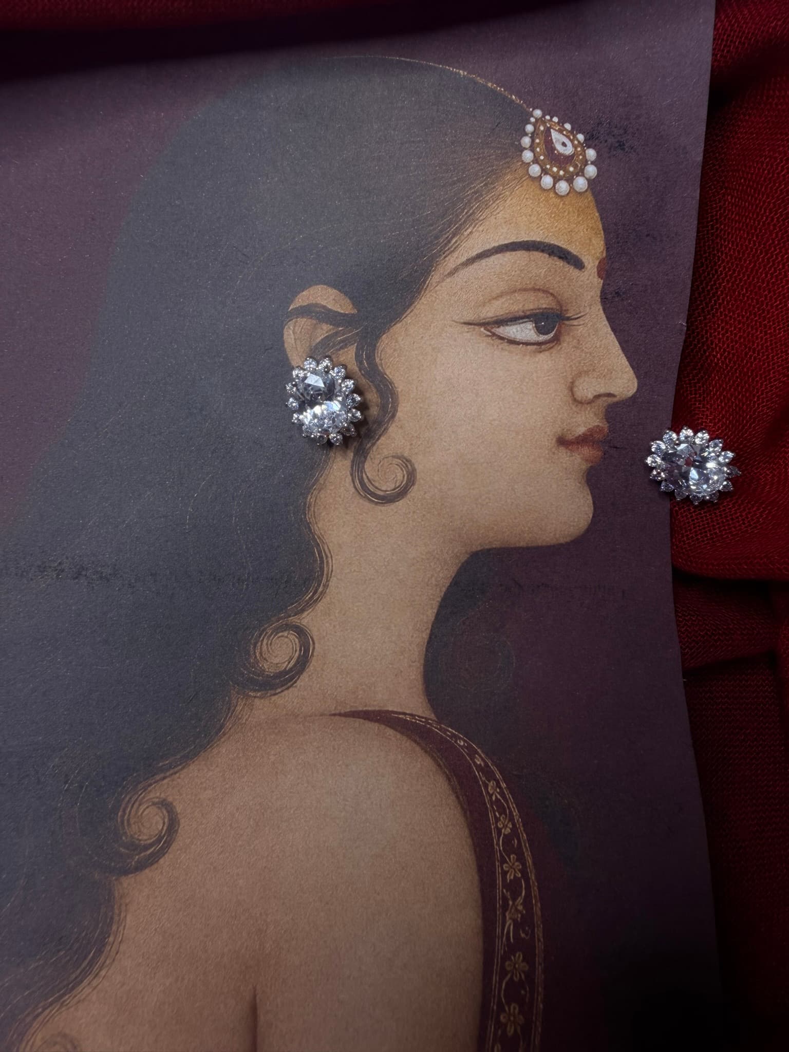 92.5 Silver Floral Stud Earrings with Crystal Center