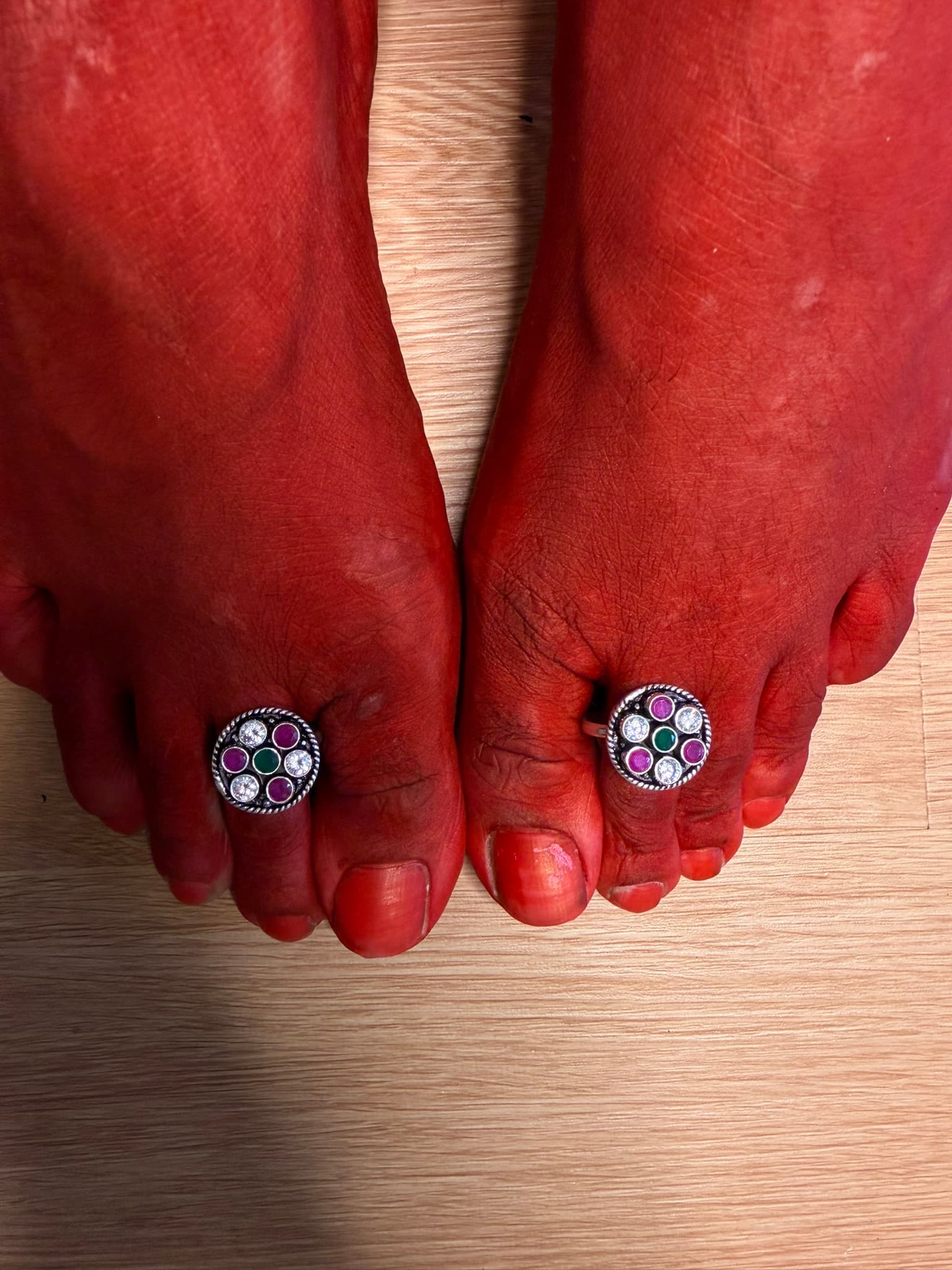 925 Silver Gemstone Floral Toe Ring (Adjustable) 2