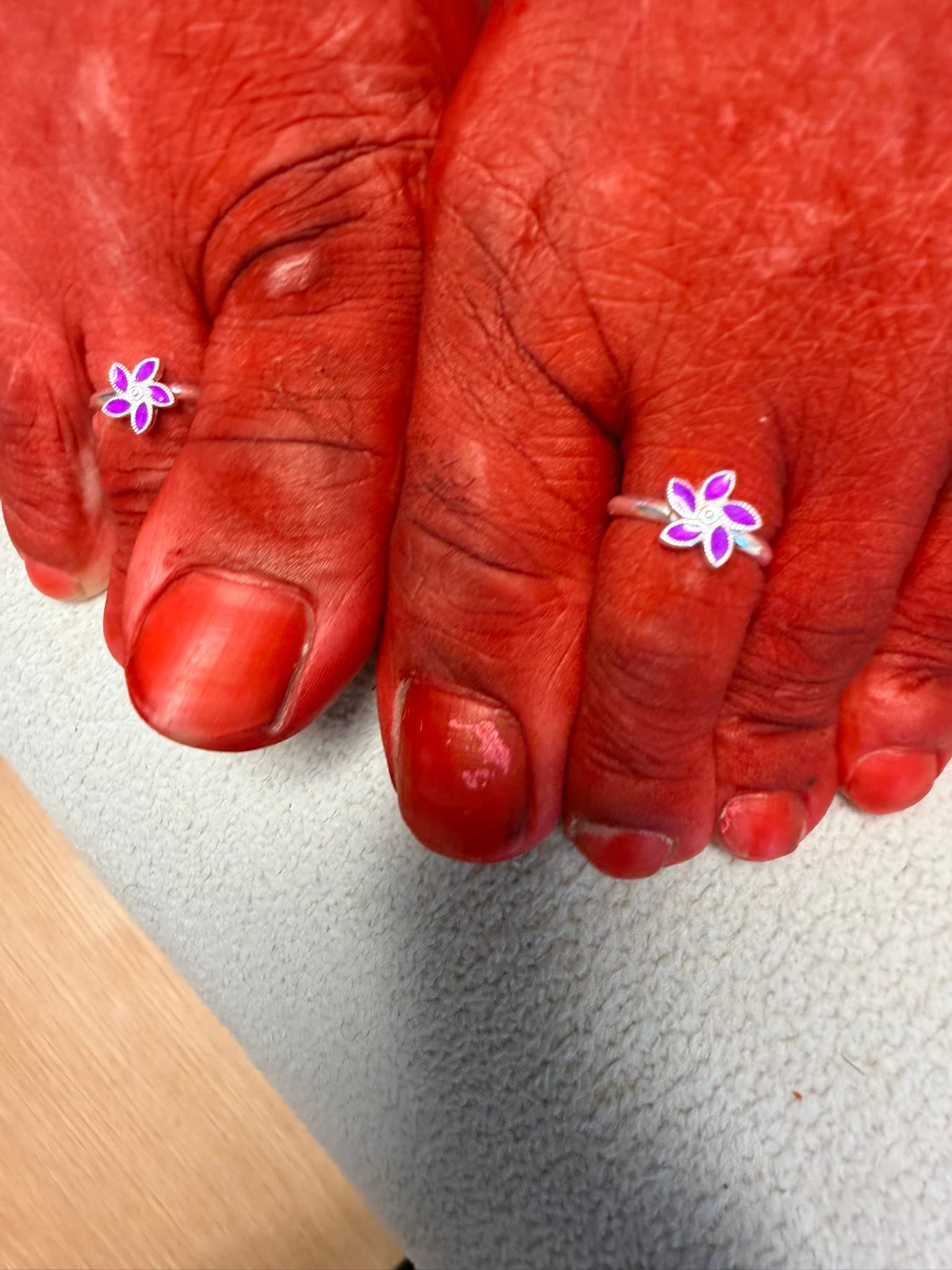 Silver Floral Adjustable Toe Ring with Purple Enamel 3