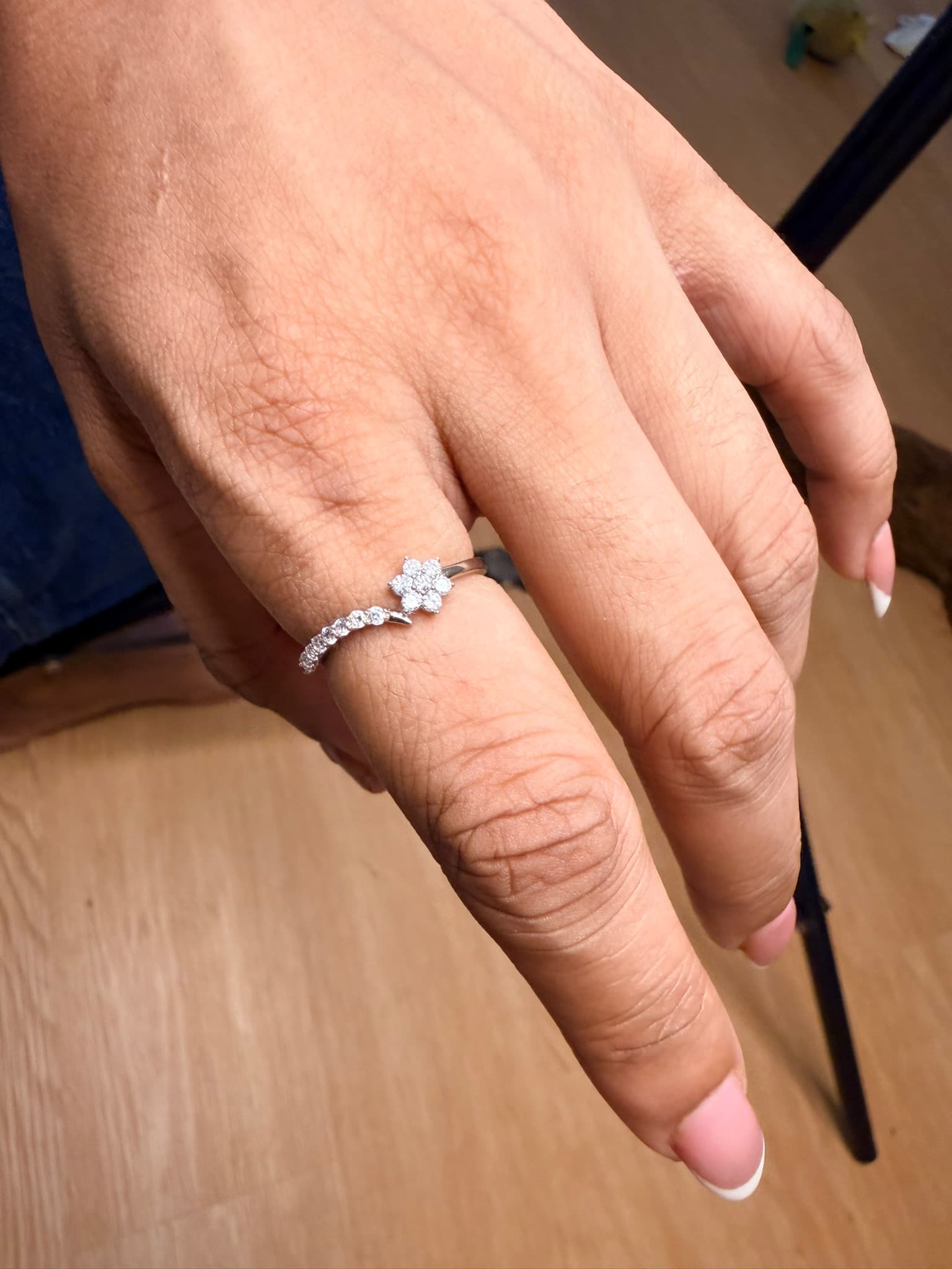 Floral Diamond-Style Silver Ring